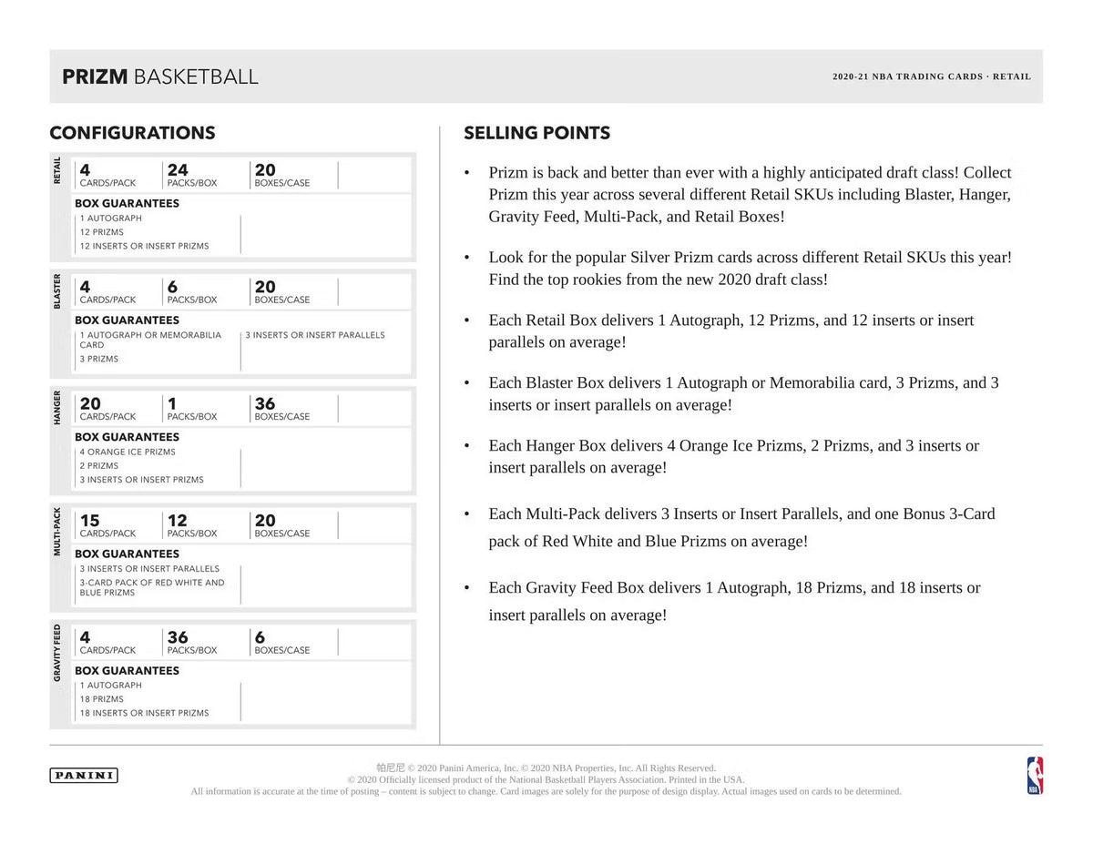 2020/21 Panini Prizm Basketball Retail Box